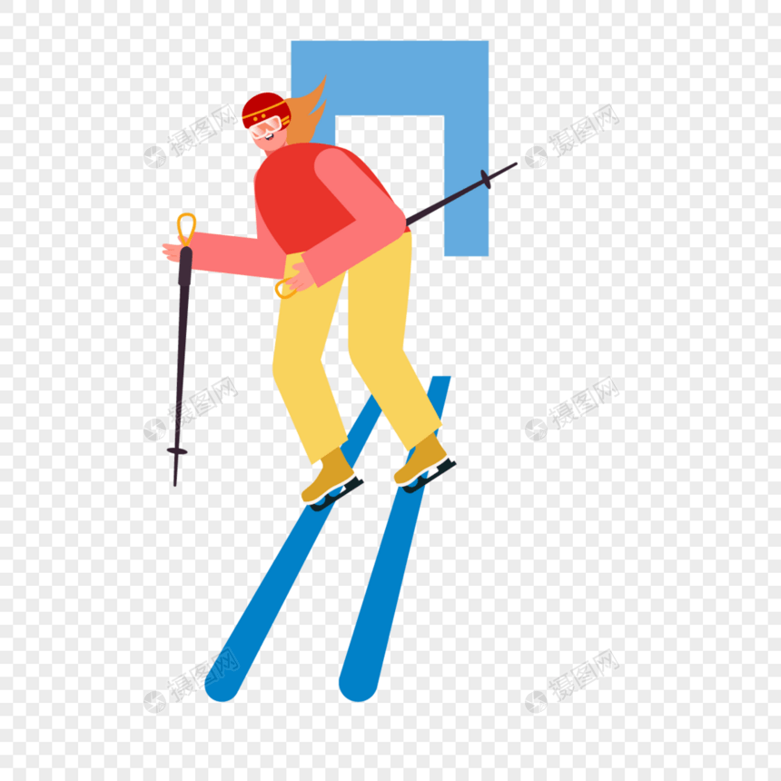 冬季滑雪双板人物插画图片