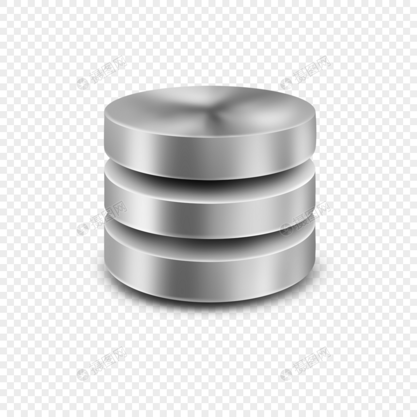 服务器数据库写实灰色金属圆柱图标不锈钢图片