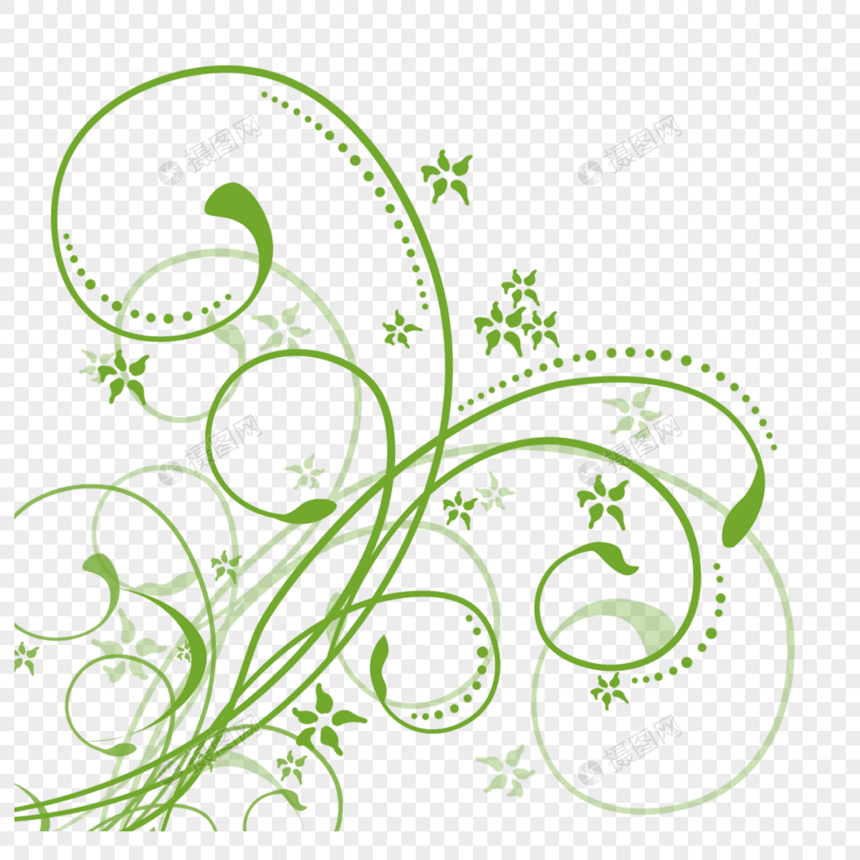 树枝绿色曲线小花抽象边框图片