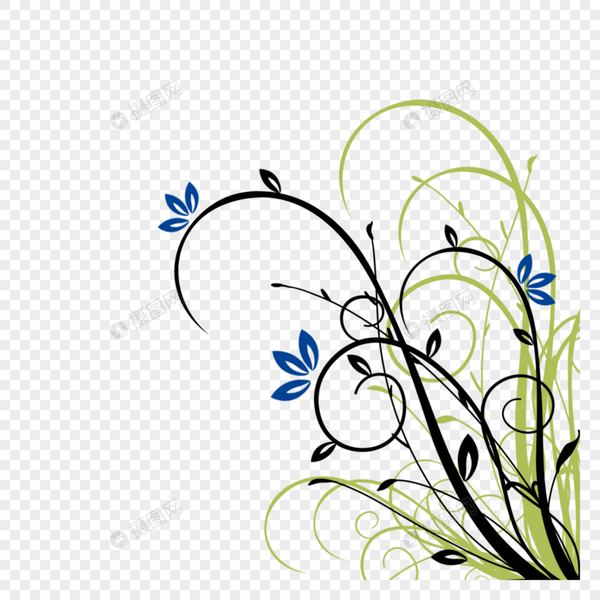 树枝彩色手绘线条花朵边框图片
