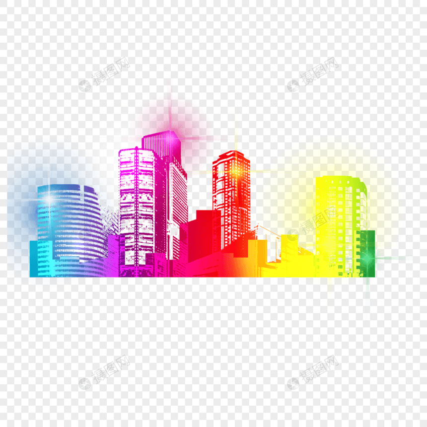 城市景观彩虹未来派城市缩影图片