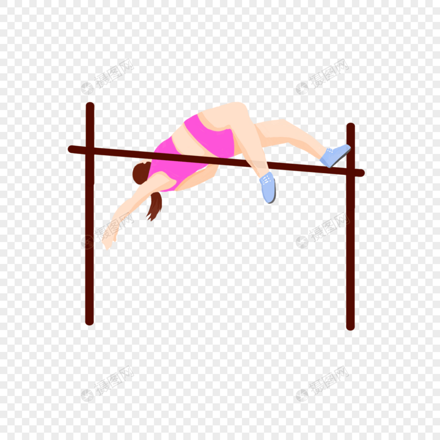女子夏季运动跳高比赛插画图片