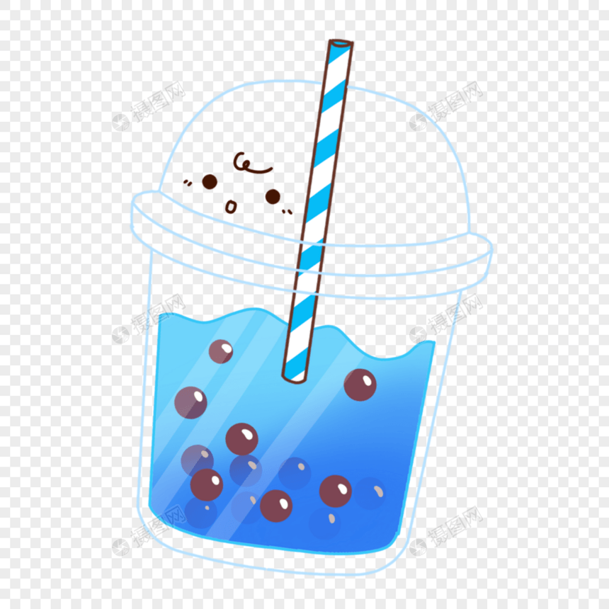 透明杯蓝色吸管饮料卡通图案图片