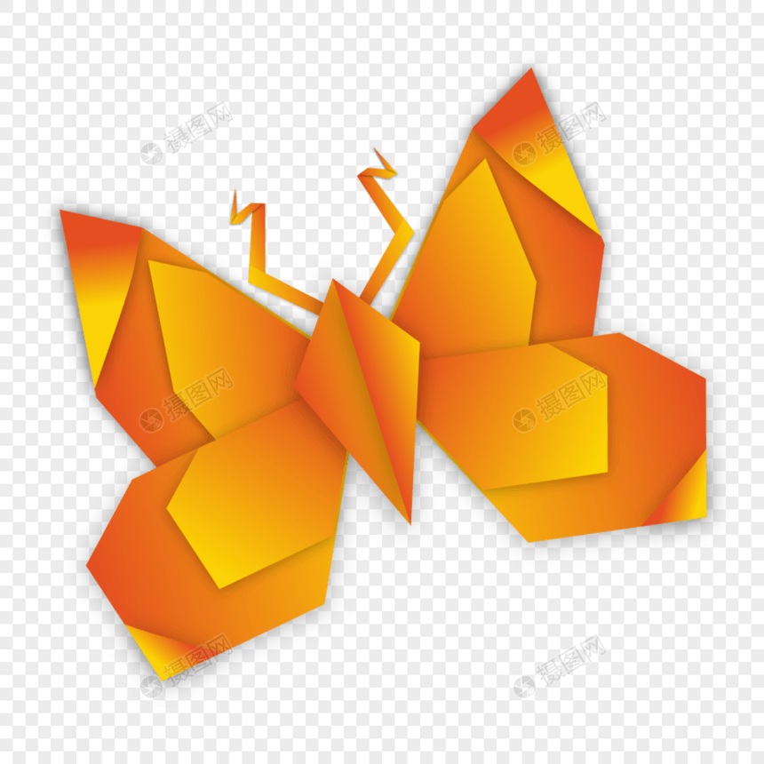 蝴蝶折纸橙色渐变手工立体图案图片