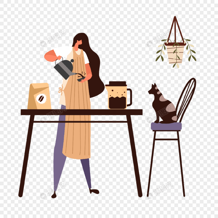 咖啡师咖啡制作扁平人物插画图片