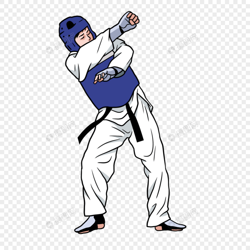 跆拳道人物蓝色服装出拳图片