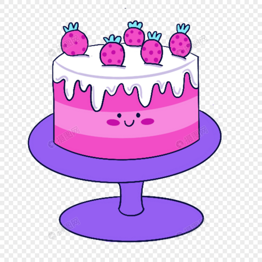 蓝紫色系生日组合台子上的草莓蛋糕图片