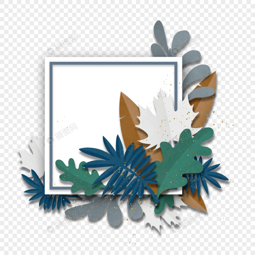 冬季剪纸植物方形创意几何边框图片