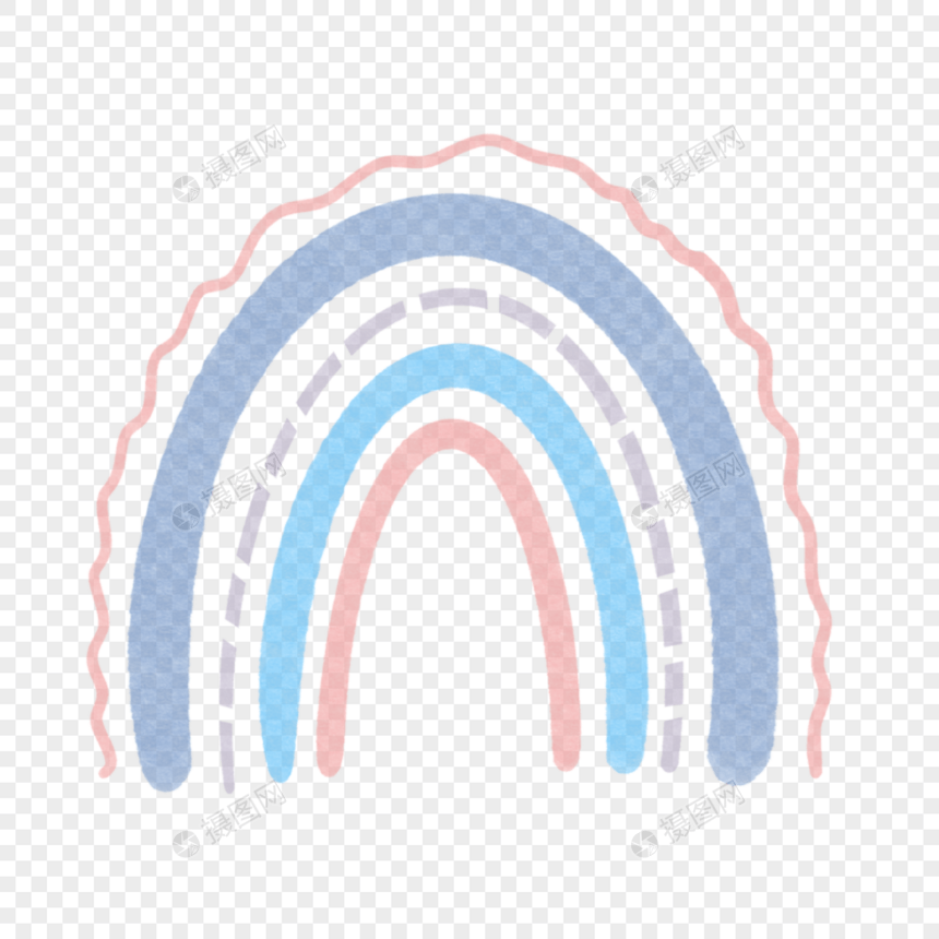 淡粉色波纹外框水彩波西米亚风格彩虹图片