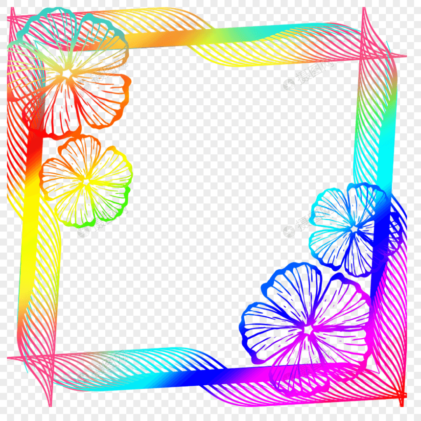 彩色花卉抽象几何线条边框图片