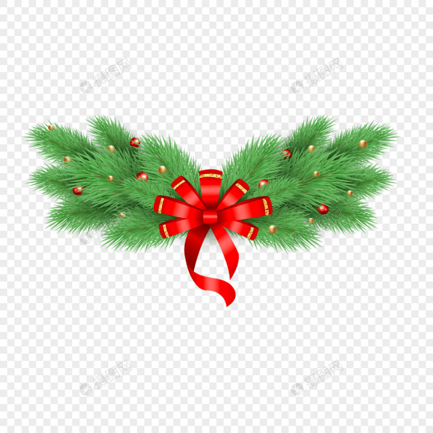 圣诞节绿色松柏枝条蝴蝶结边框图片