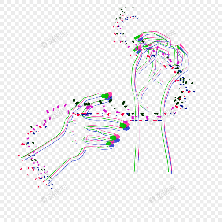 手势渐变故障线条光效极简艺术图片