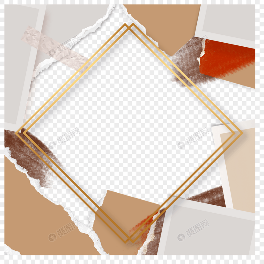 菱形几何彩色撕纸手账边框图片