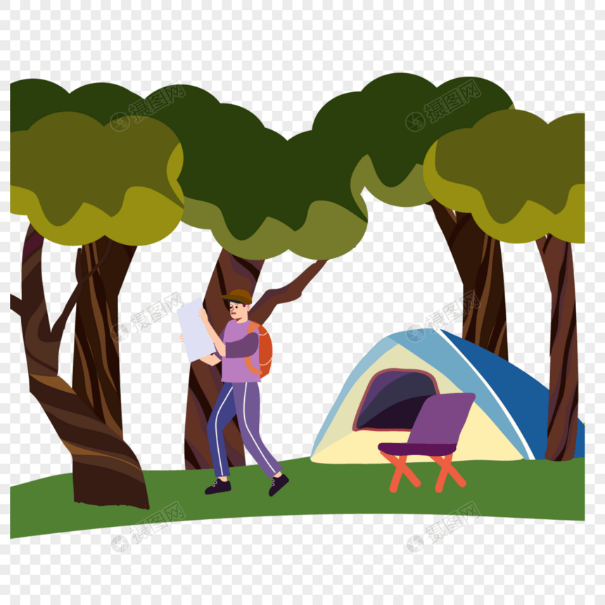 夏季露营绿色树木和帐篷图片