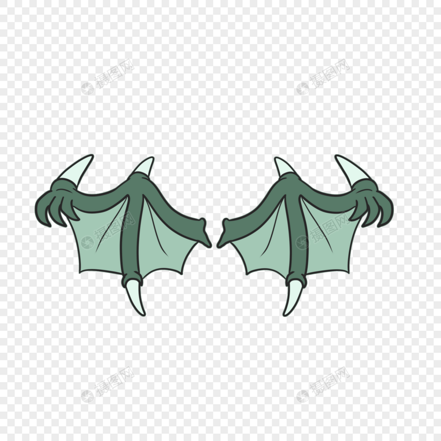 绿色手绘卡通恶魔蝙蝠翅膀剪贴画图片