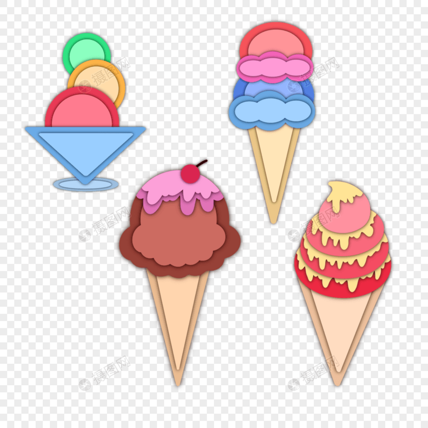 美味剪纸形状各异冰淇淋图片