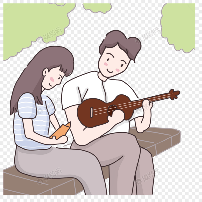 在公园拉小提琴的卡通情侣图片