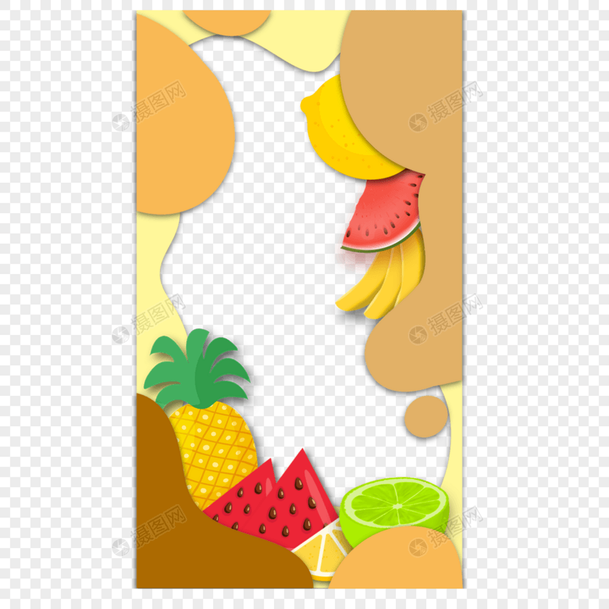 夏季橙色色块水果边框图片