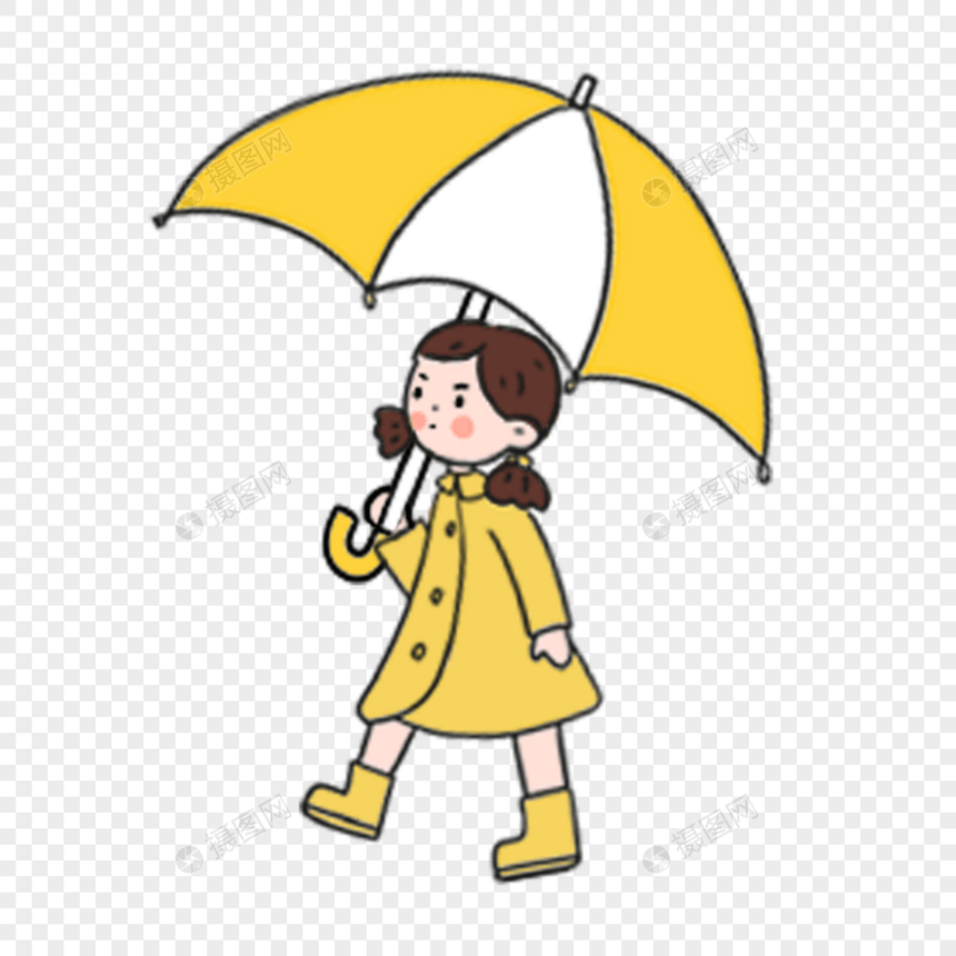 撑着白黄雨伞的女孩图片