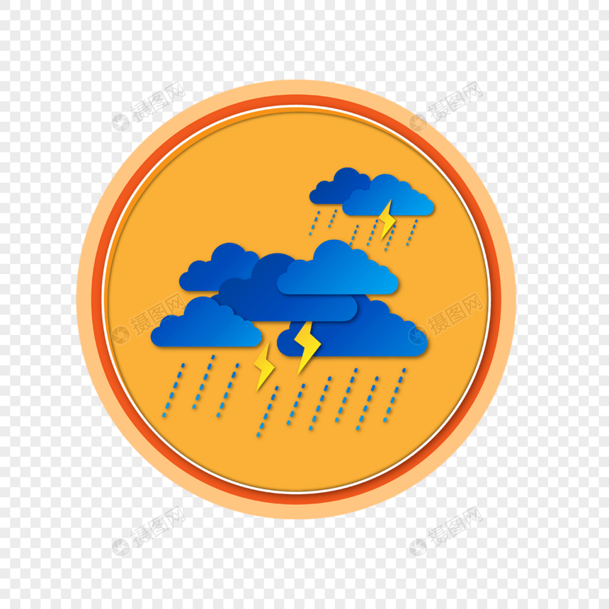 剪纸风格雷雨天气橙色圆形背景图片