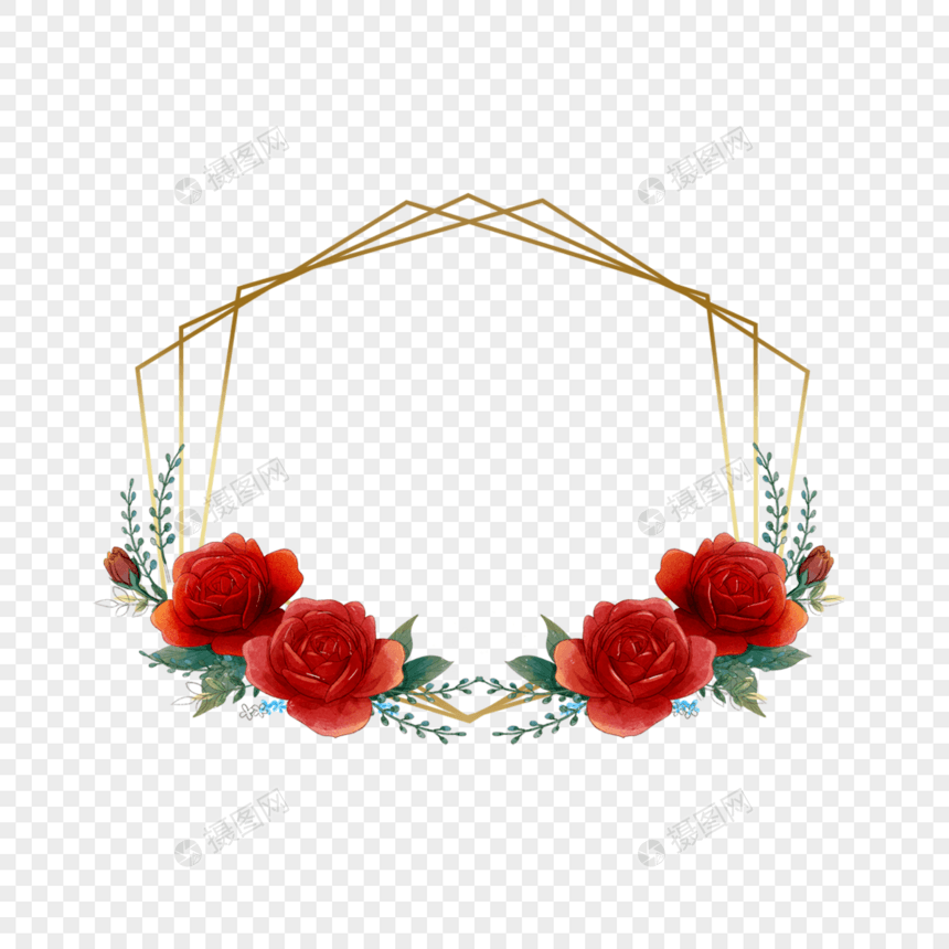 浪漫水彩花卉婚礼边框图片