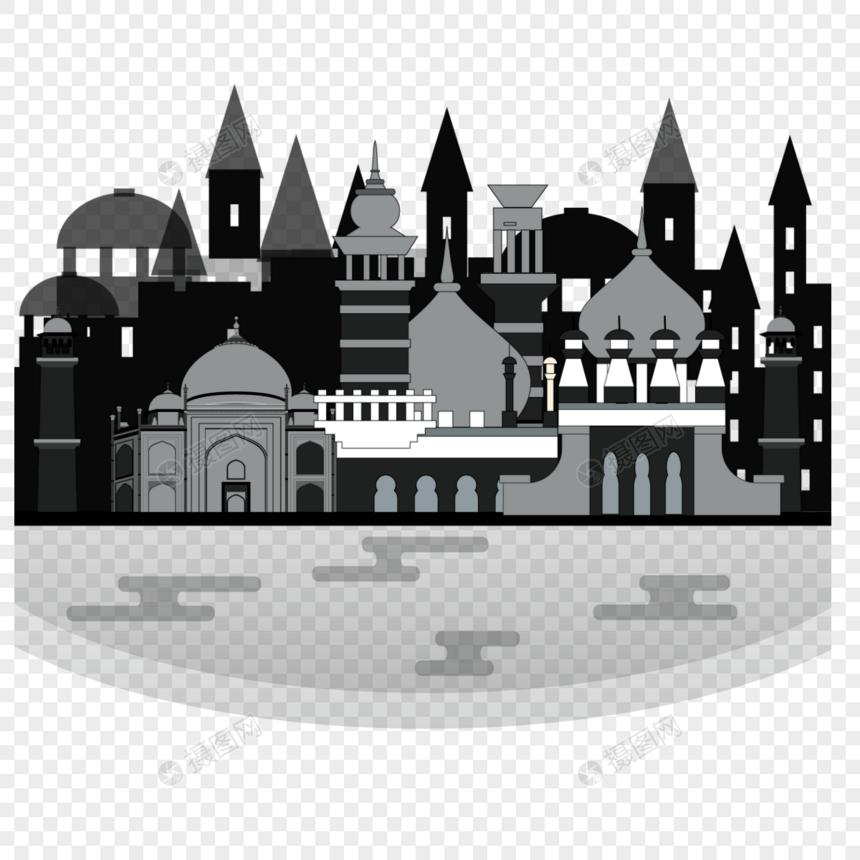 城市剪影大厦天际线欧式建筑穹顶图片