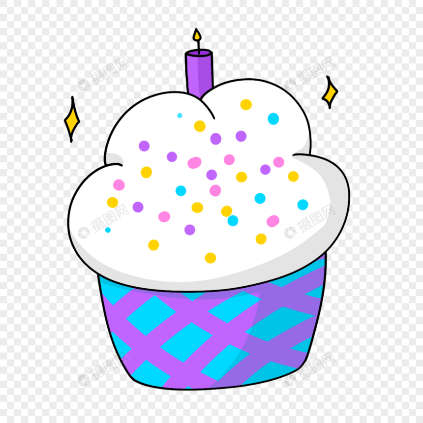 紫色纸杯蛋糕卡通生日剪贴画图片