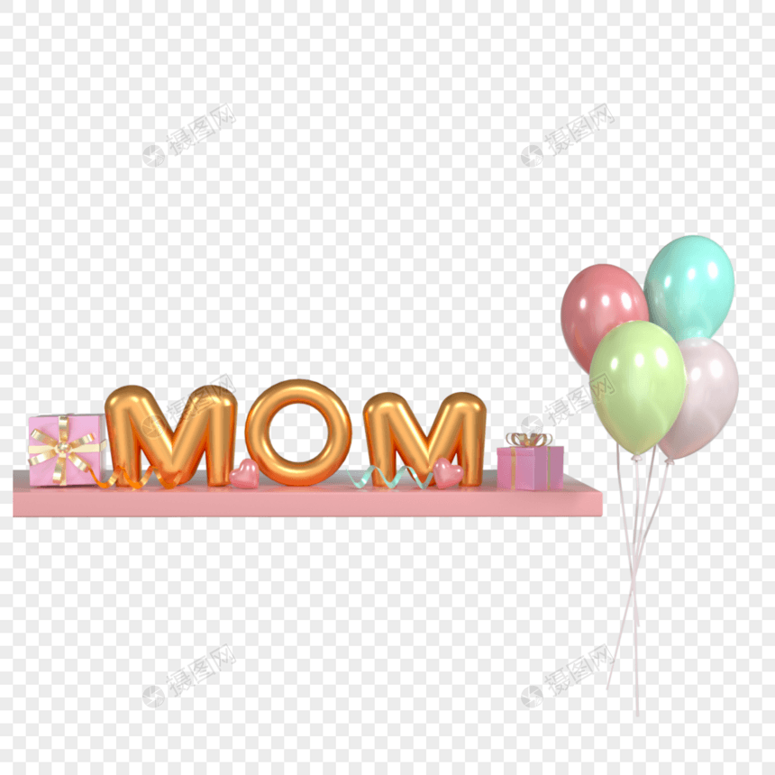 母亲节气球和礼品盒背景图片