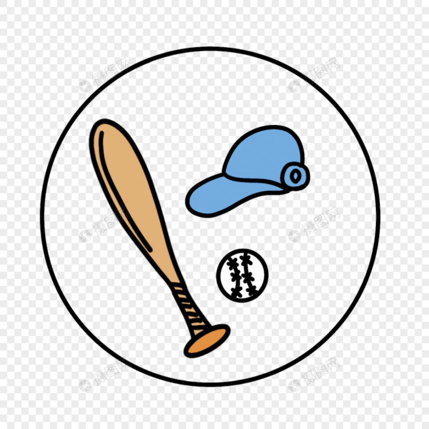 棒球用具圆形卡通图标图片