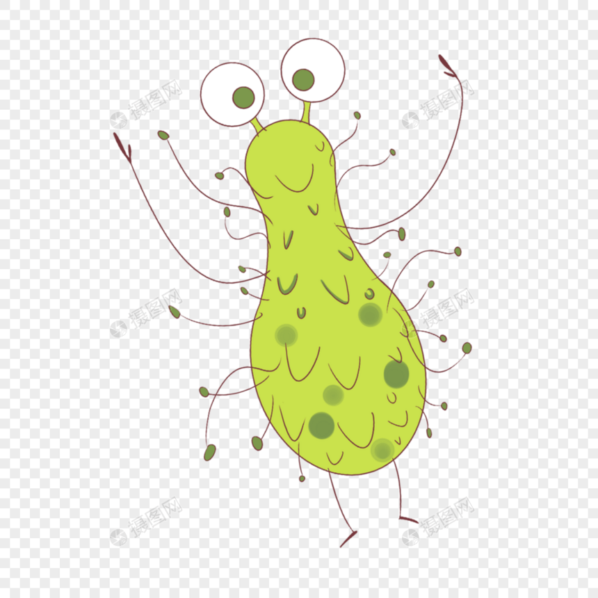 明亮绿色卡通可爱细菌微生物图片