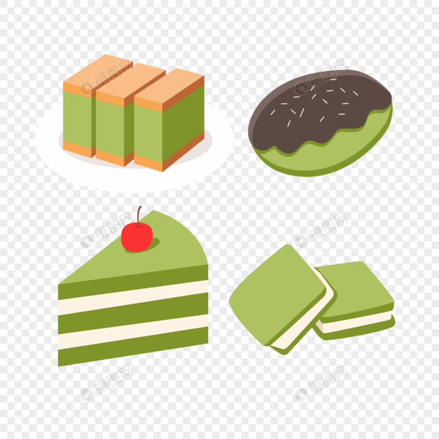 卡通抹茶甜品巧克力面包三角蛋糕插画图片