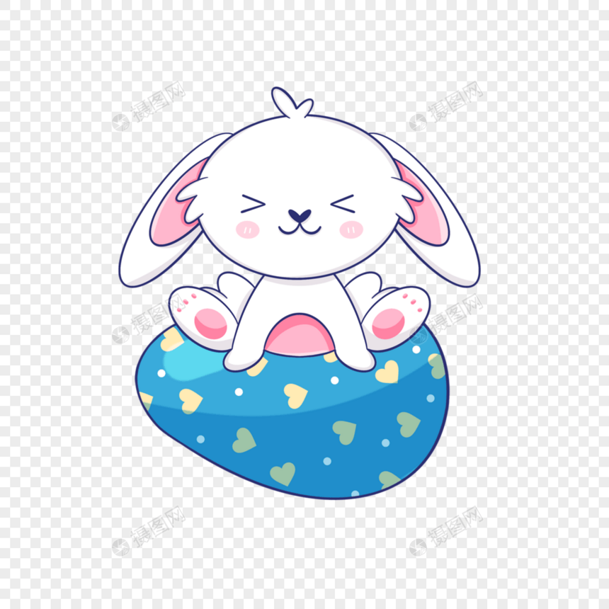 坐在彩蛋上的复活节卡通可爱兔子图片
