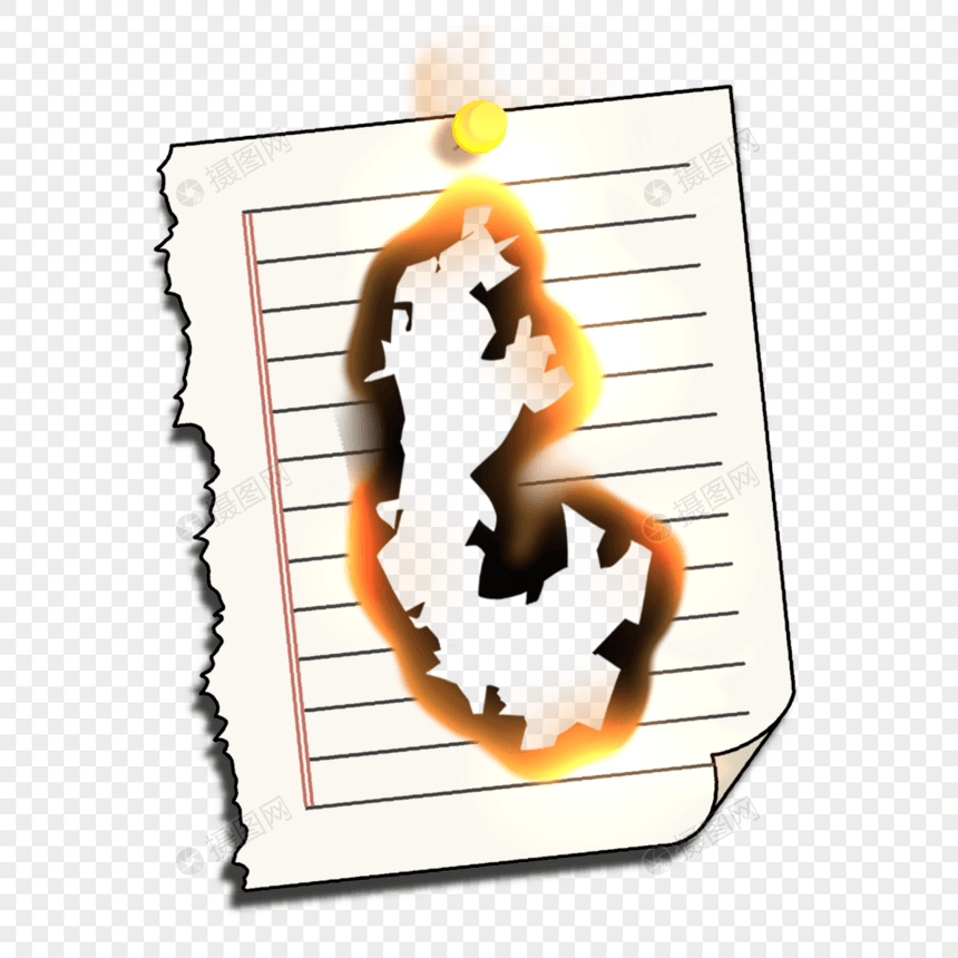 笔记本纸火焰橙色燃烧撕纸图片