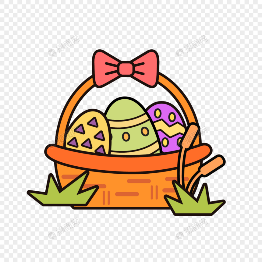 复活节橙色篮子里的彩蛋图片
