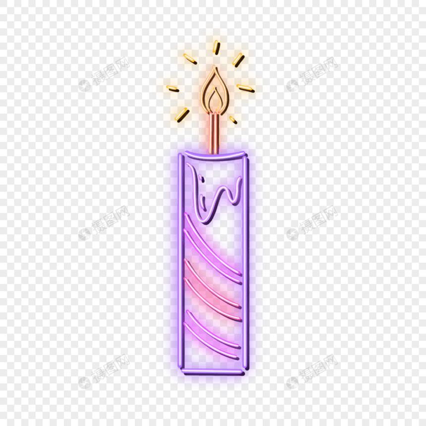 霓虹光效燃烧的紫色蜡烛图片
