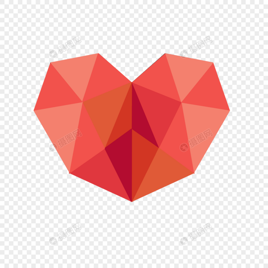 红色抽象几何低聚爱心图片