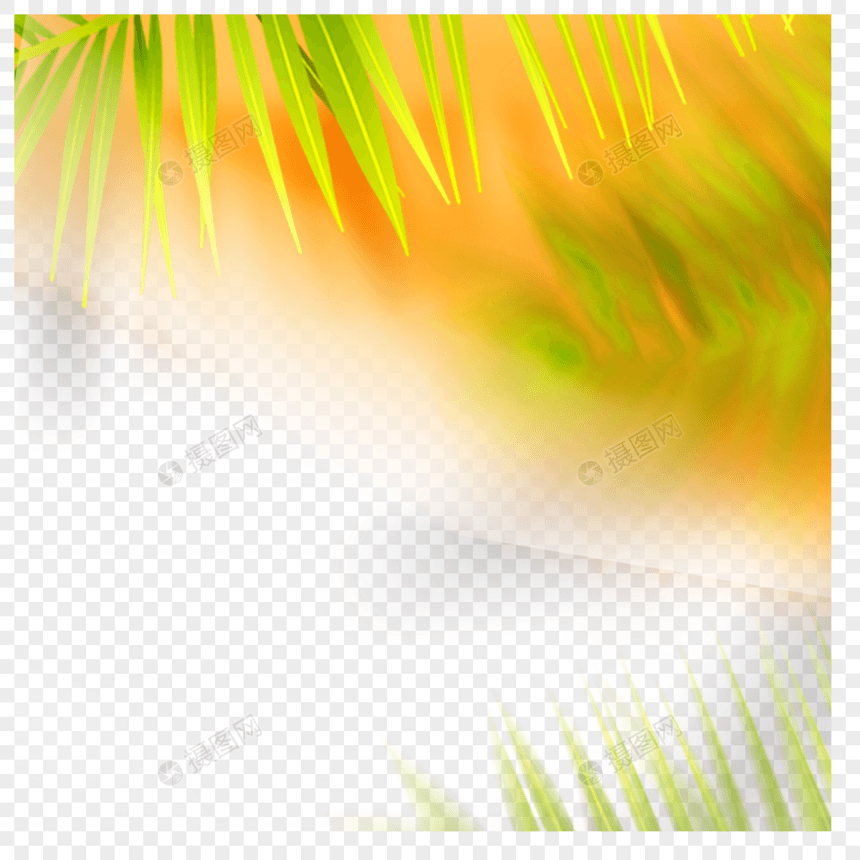 彩色沙滩和植物夏季剪纸边框图片
