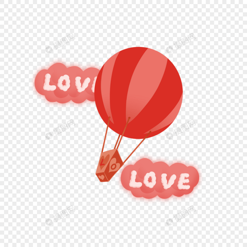 红色条纹爱情热气球图片