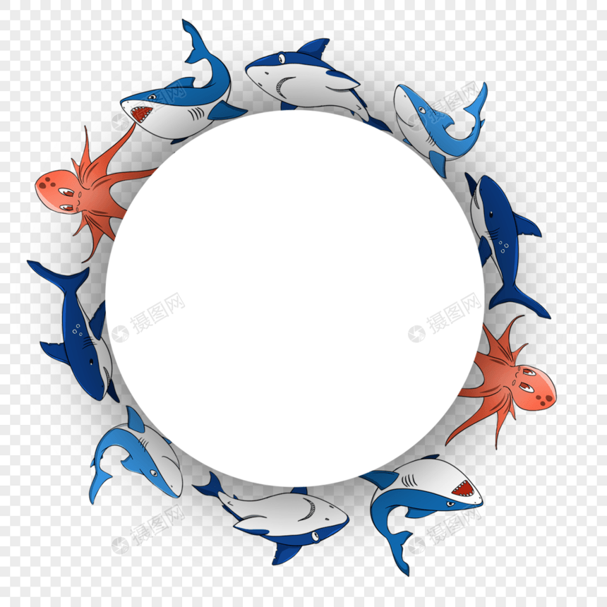 大白鲨海洋生物边框图片