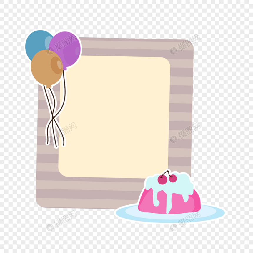 灰色卡通生日相框和蛋糕图片