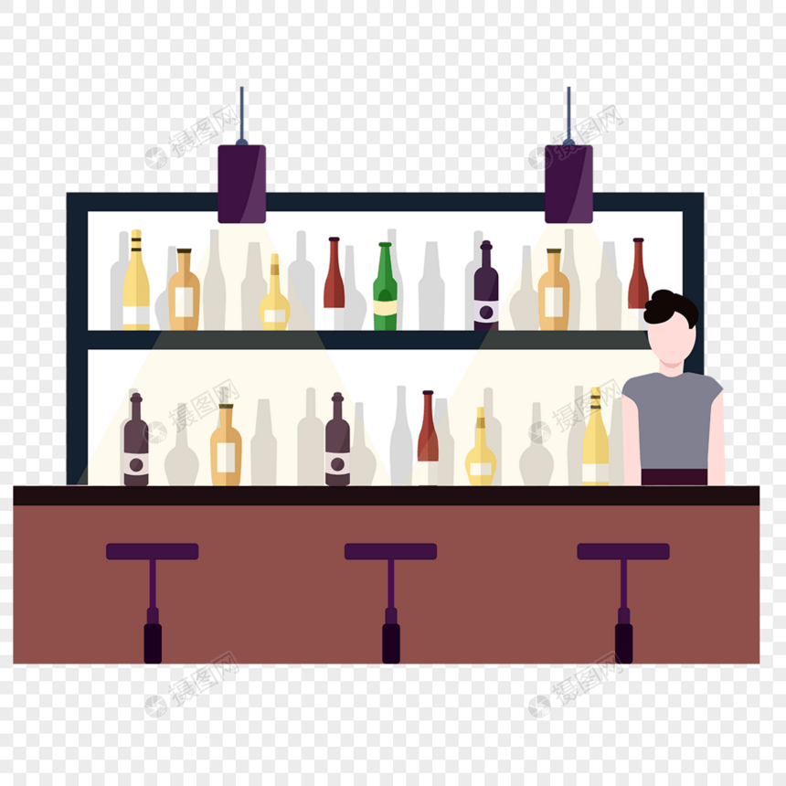 酒吧吧台扁平风格图片
