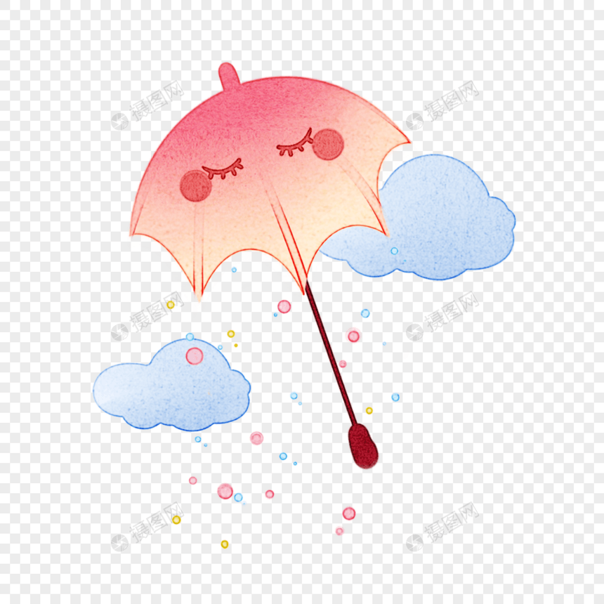 雨伞雨滴白云红色绘画图片图片