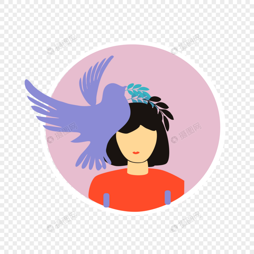 女孩小鸟紫色蓝色图片创意图片