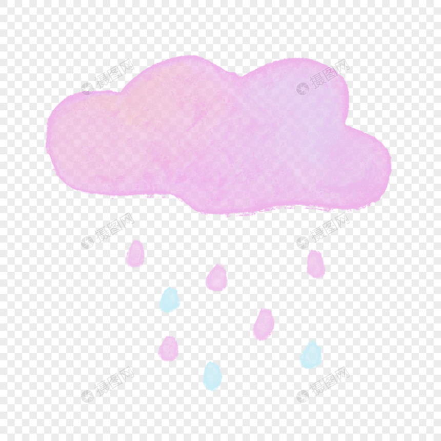 云朵雨滴粉色蓝色绘画水彩图片