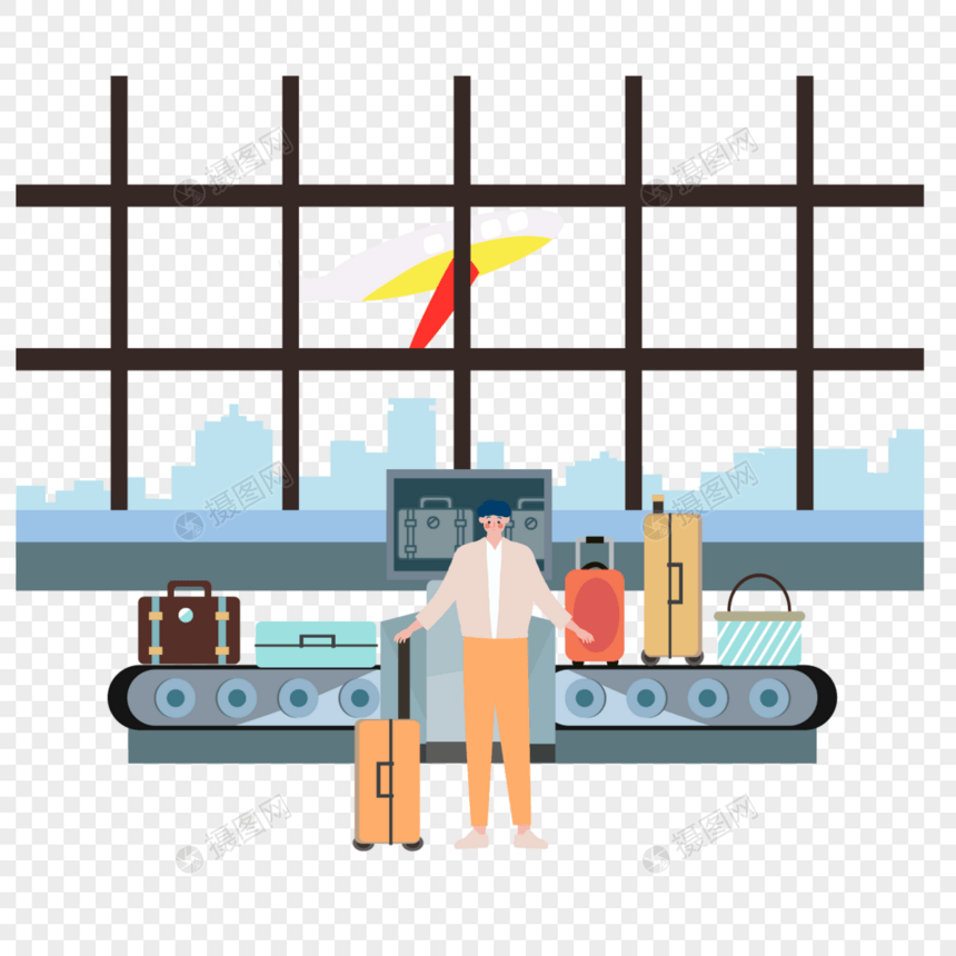 机场人物插画行李检查图片