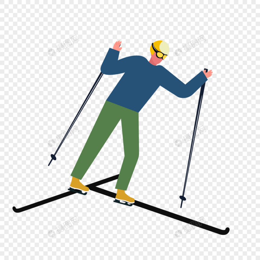 滑雪人物卡通风格插画图片