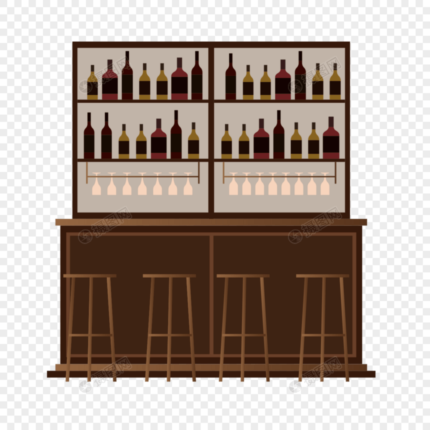 酒吧酒柜扁平风格简约插图图片