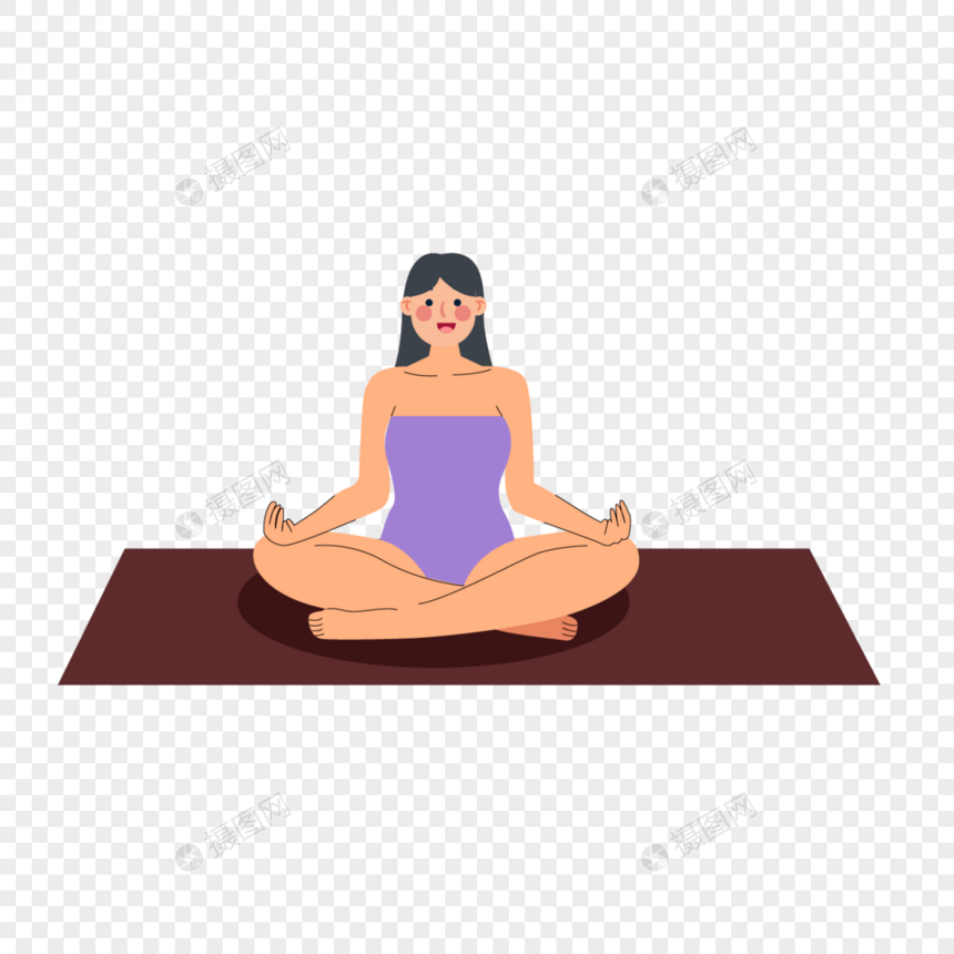 禅坐女生瑜伽人物卡通图案绘画图片