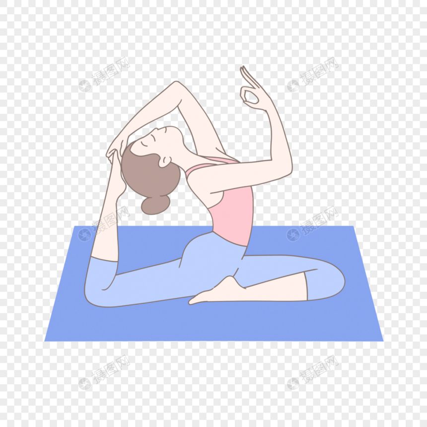 瑜伽运动女生蓝色卡通绘画图片