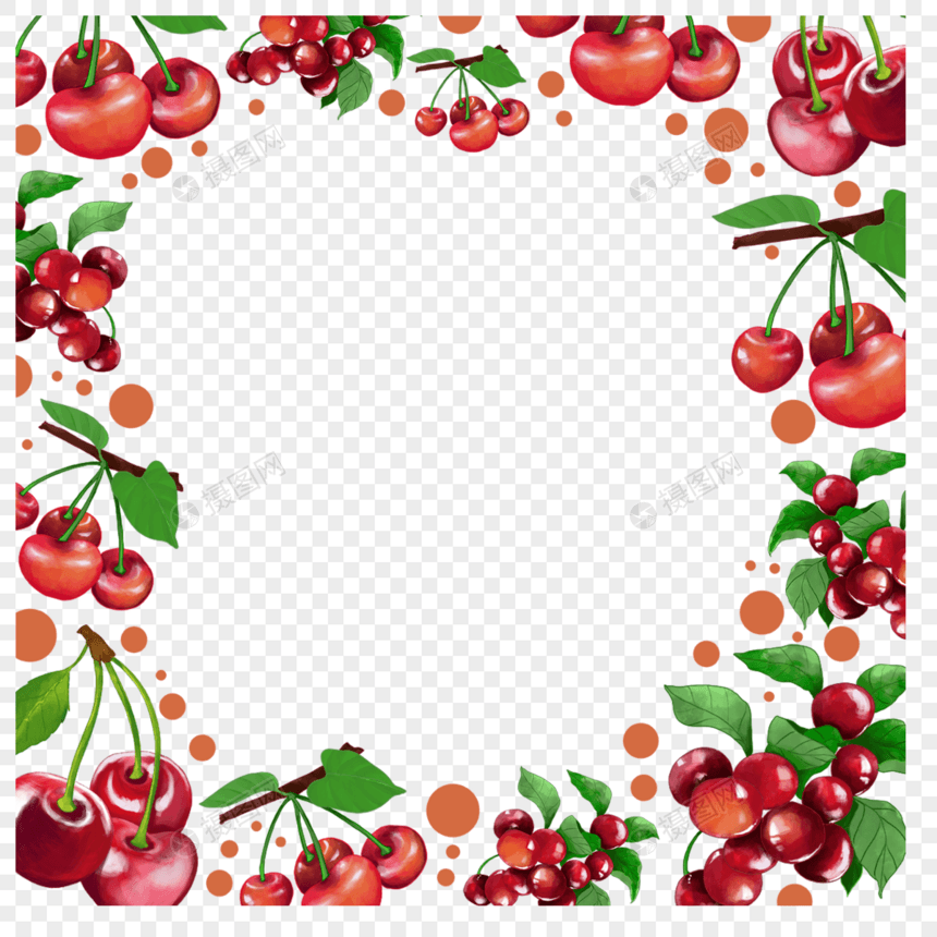 树叶樱桃圆形红色边框图片